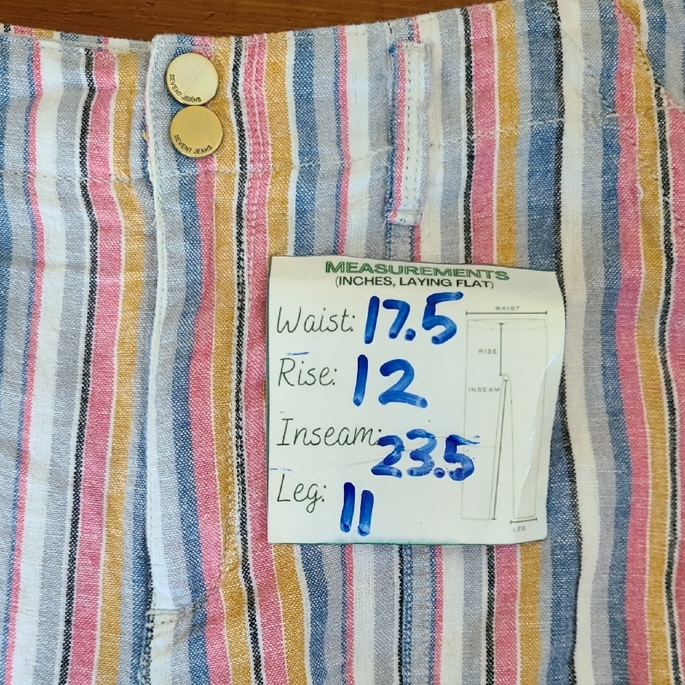 Seven7 Multicolor Striped Wide Leg Palazzo Cropped Linen Blend Pants Size 10 - Picture 13 of 13